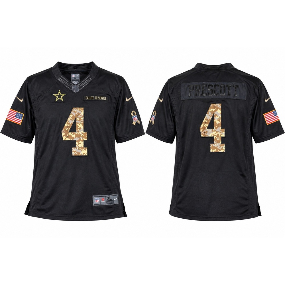Nike Dallas Cowboys Dak Prescott 4 Salute to Service Jersey Black Mens XL